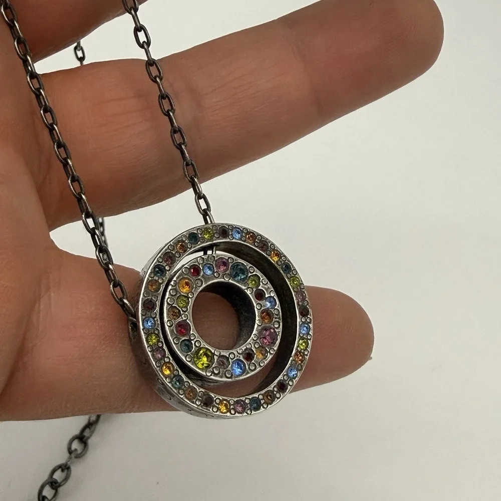 Vtg Patricia Locke Double Circle Rainbow Crystal Necklace